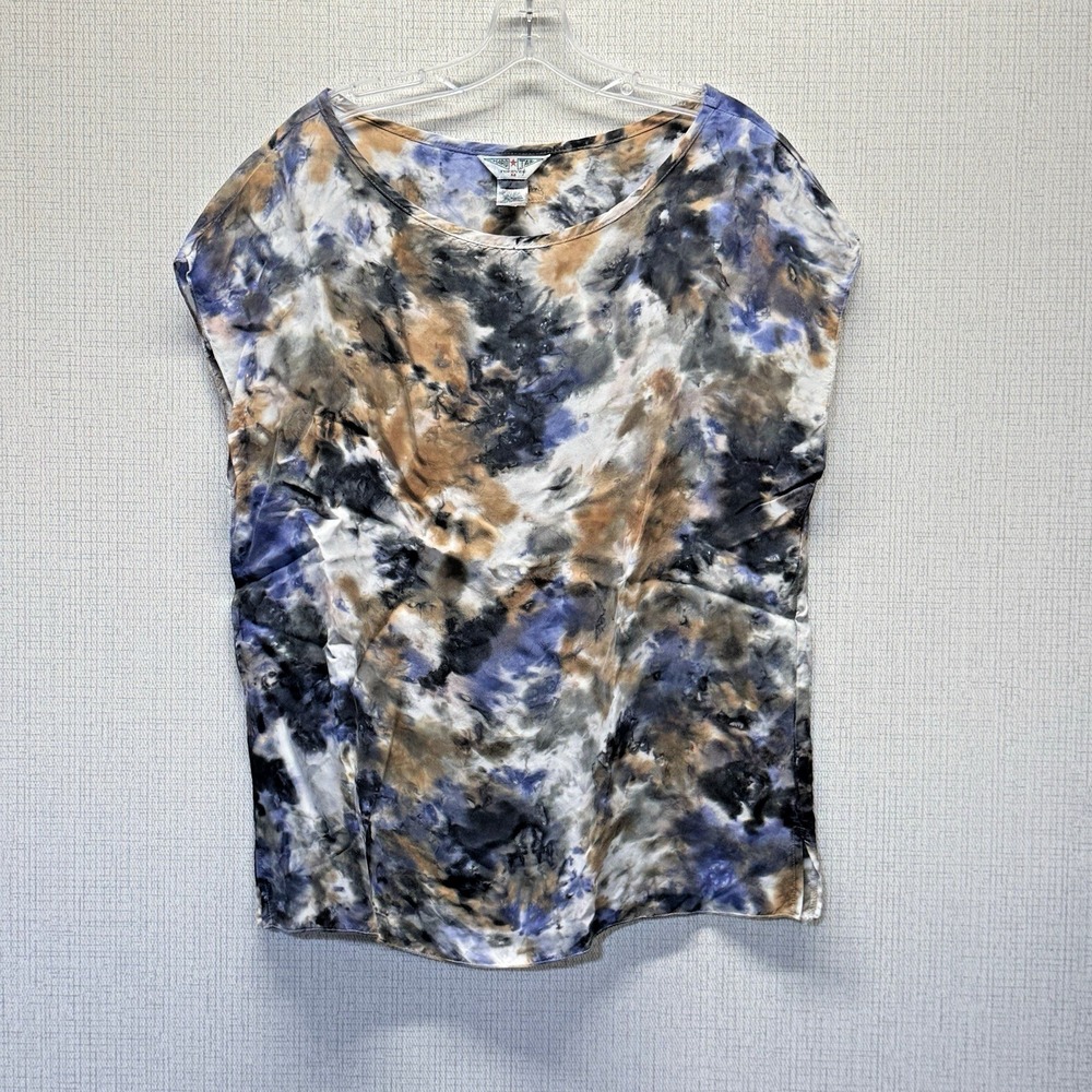 Hard Tail Forever Cupra Top Womens Medium Blue Tan Tie Dye BEM-83 Artsy Boho
